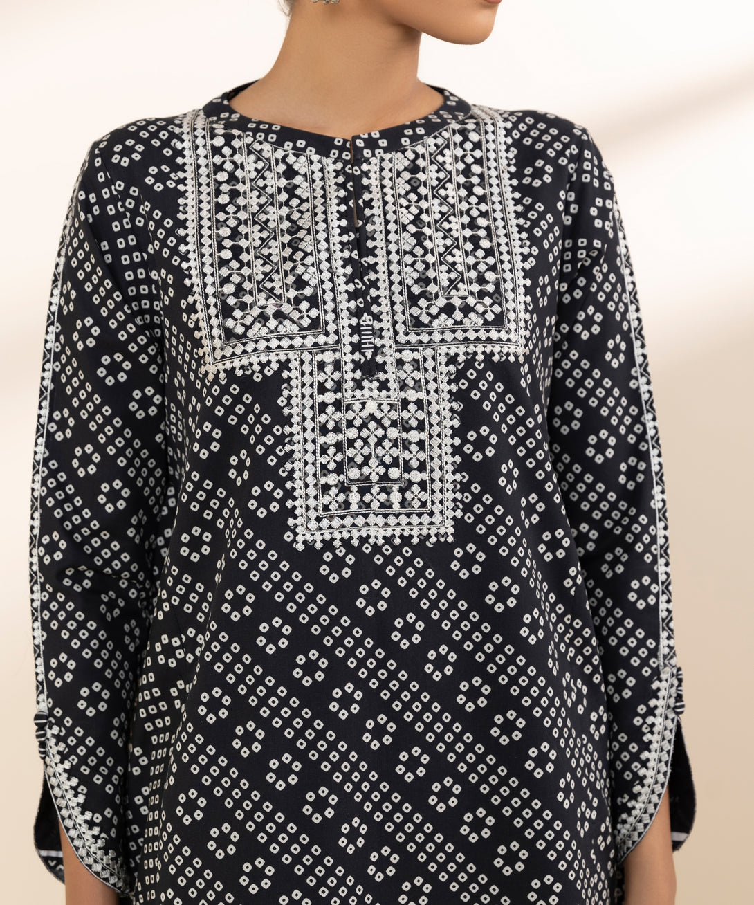 Women's Unstitched Cotton Embroidered Black 2 Piece Suit
