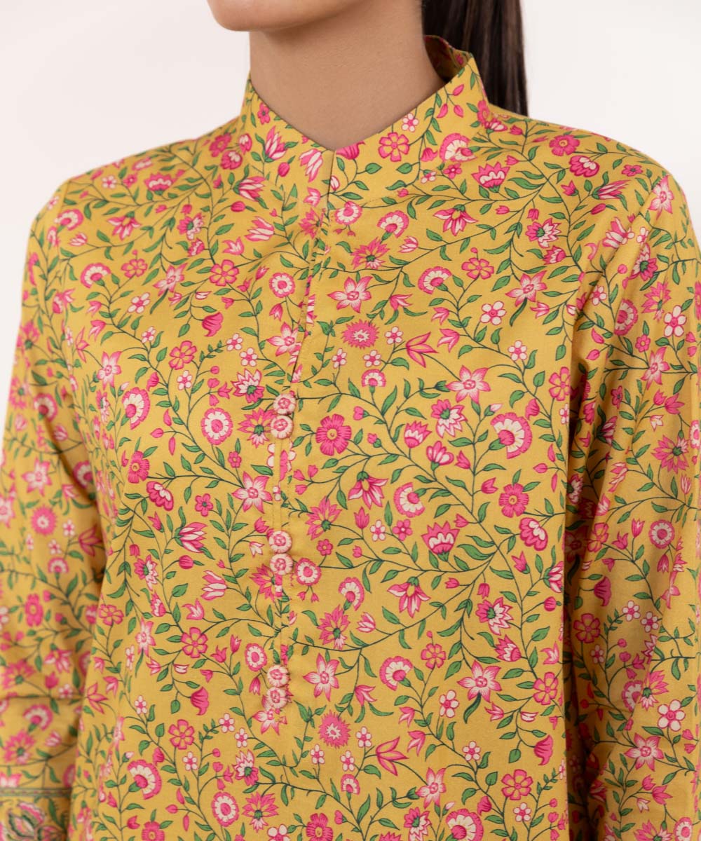 Women's Unstitched Lawn Embroidered Yellow 2 Piece Suit