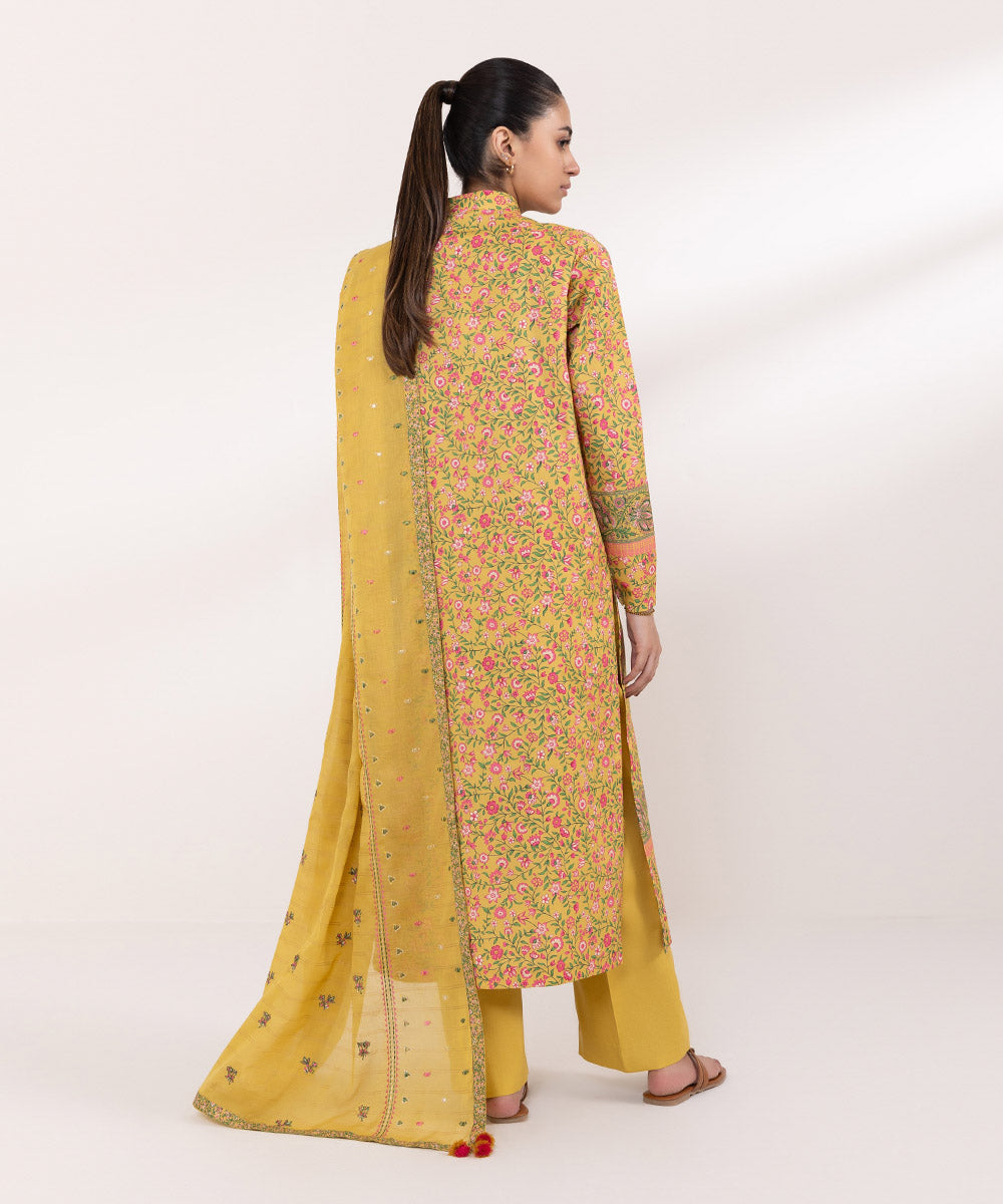 Women's Unstitched Lawn Embroidered Yellow 2 Piece Suit