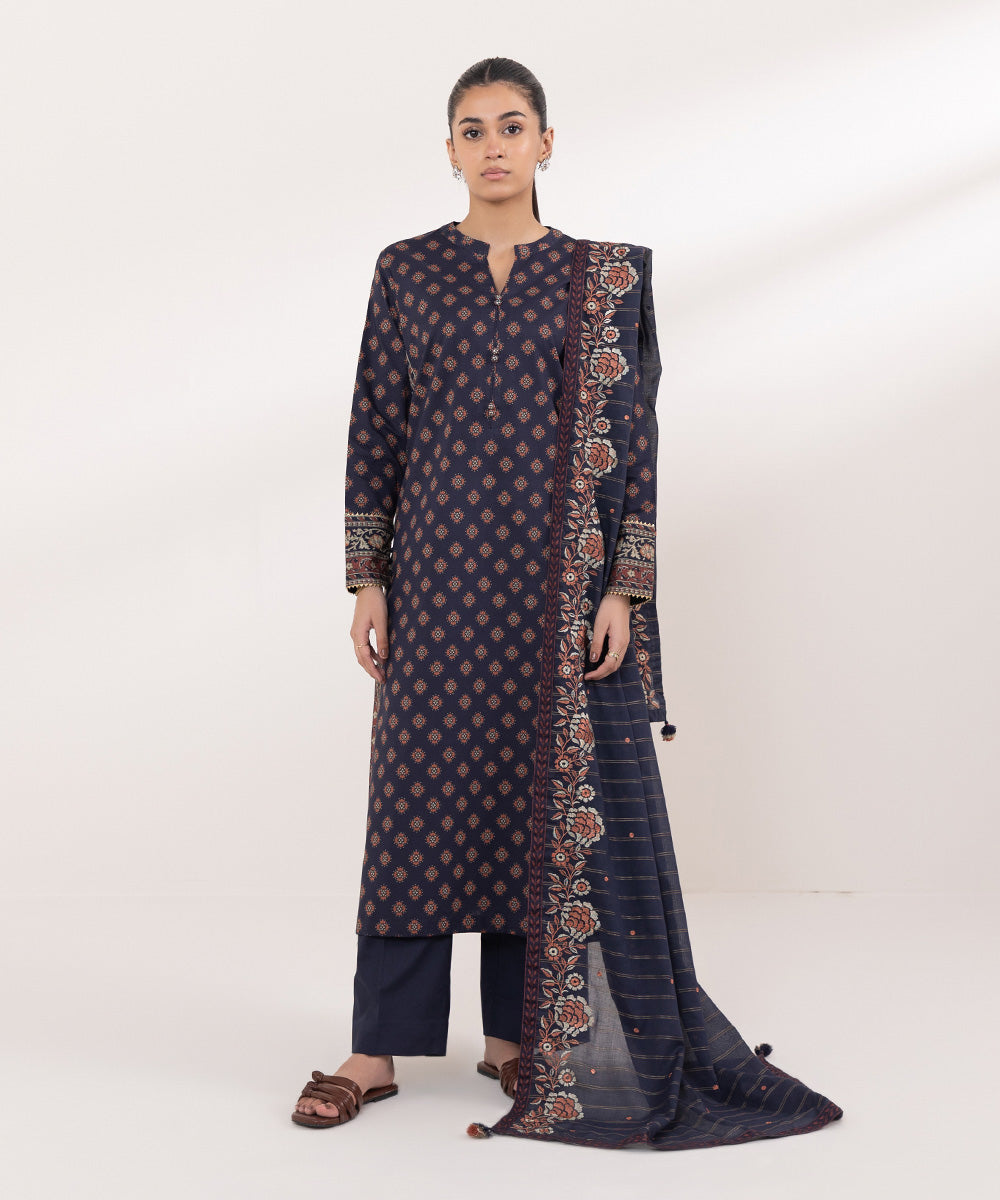 Women's Unstitched Lawn Embroidered Black 2 Piece Suit