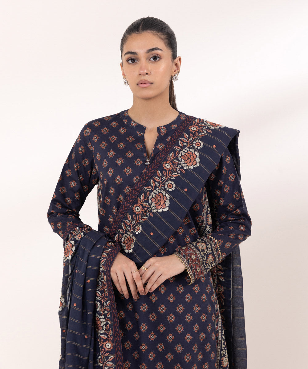 Women's Unstitched Lawn Embroidered Black 2 Piece Suit