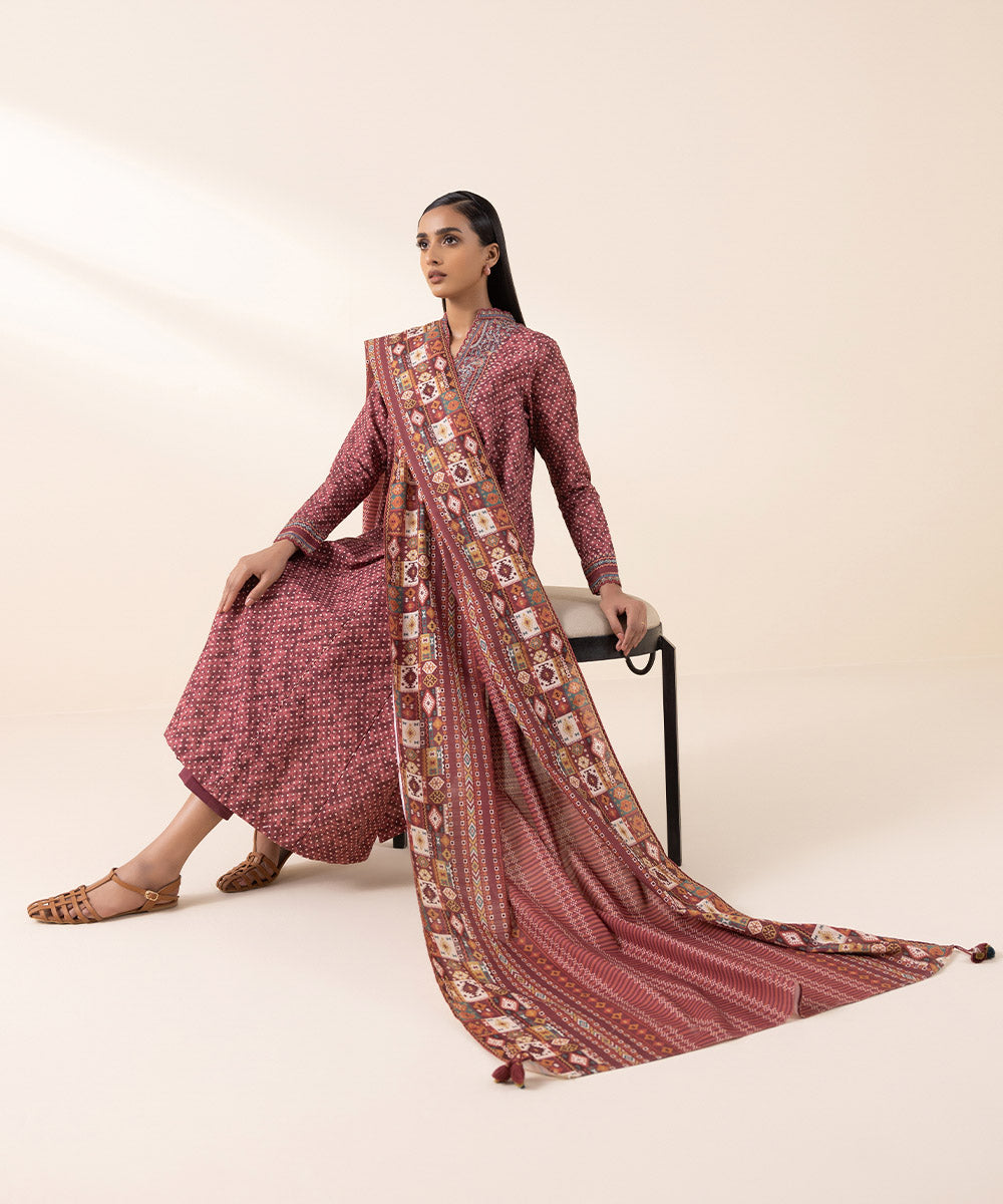 2 Piece - Embroidered Khaddar Suit