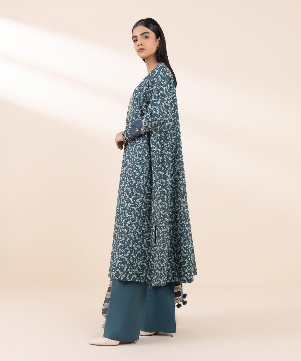 Women's Unstitched Khaddar Embroidered Blue 2 Piece Suit