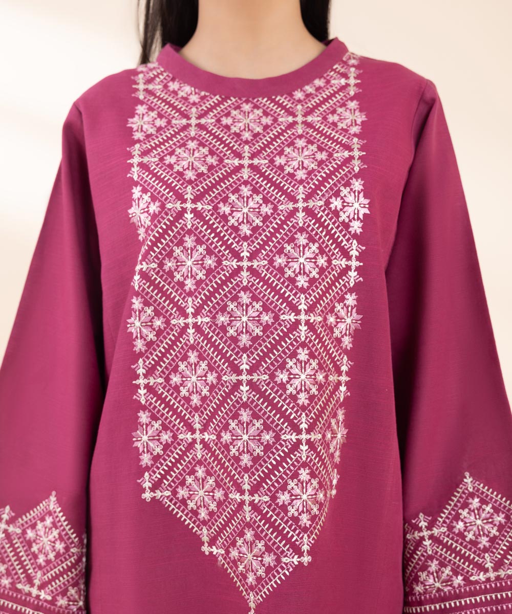 Women's Unstitched Khaddar Embroidered Pink 2 Piece Suit