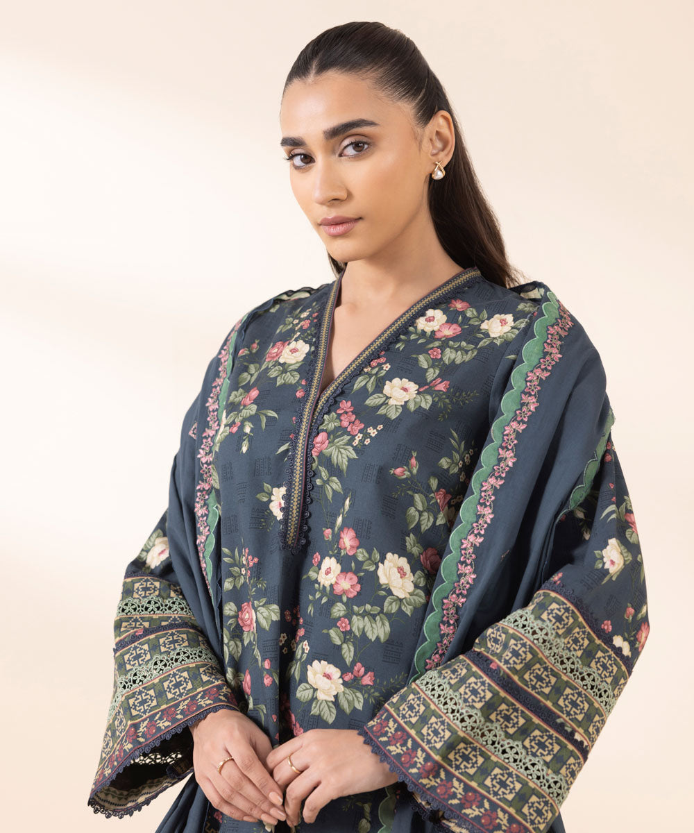 2 Piece - Embroidered Cotton Suit