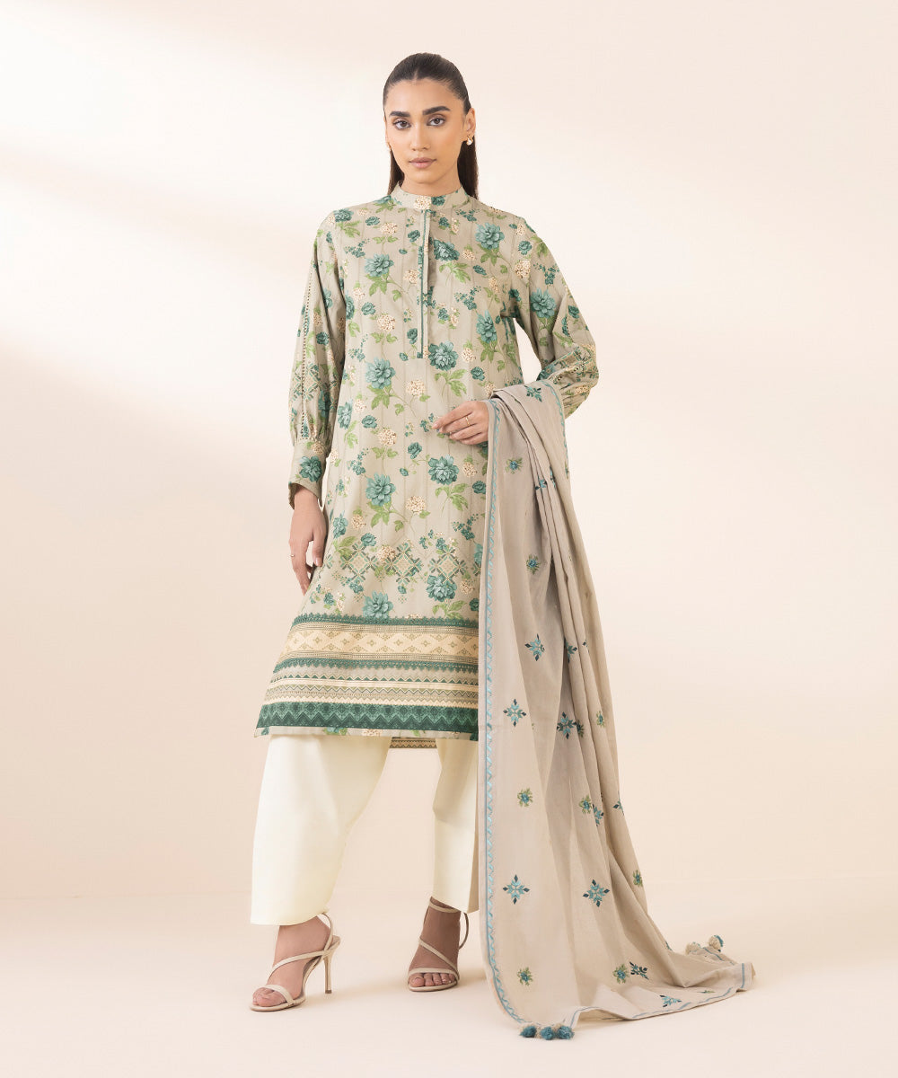 2 Piece - Embroidered Cotton Suit