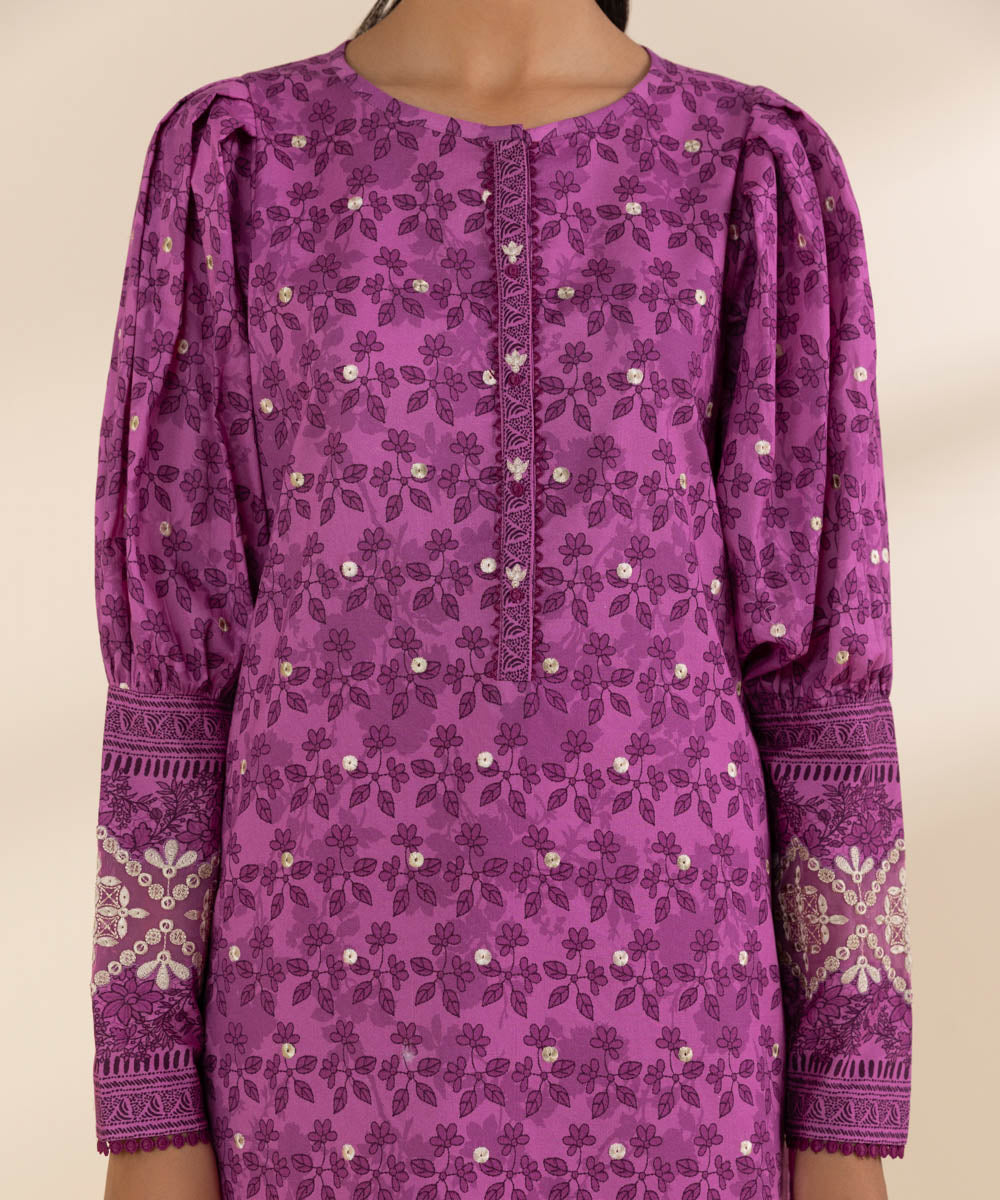 Women's Unstitched Lawn Embroidered Purple 2 Piece Suit