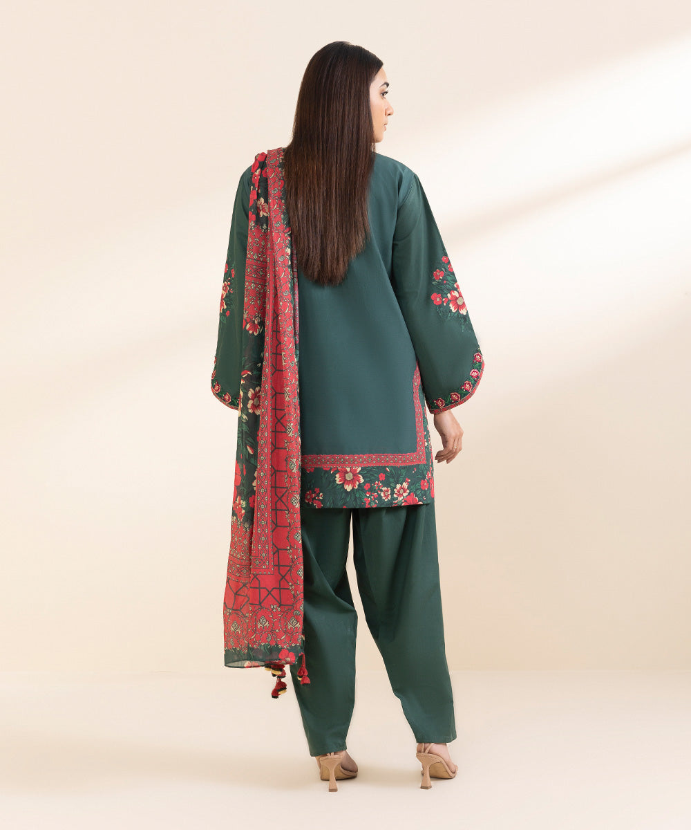 Unstitched Women's Embroidered Textured Lawn Green Three Piece Suit 