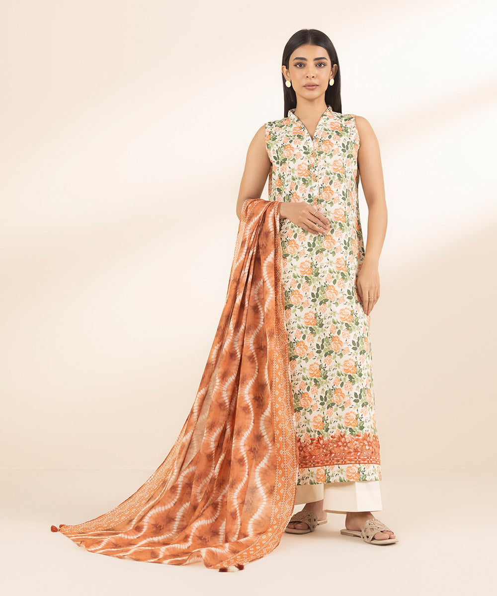 Unstitched Women's Embroidered Lawn Multi Shirt Dupatta