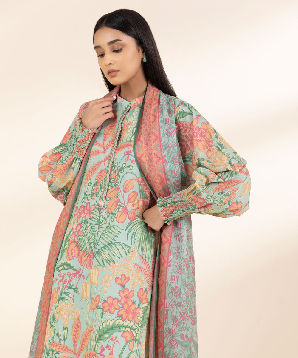 Unstitched Women's Embroidered Lawn Multi Shirt Dupatta