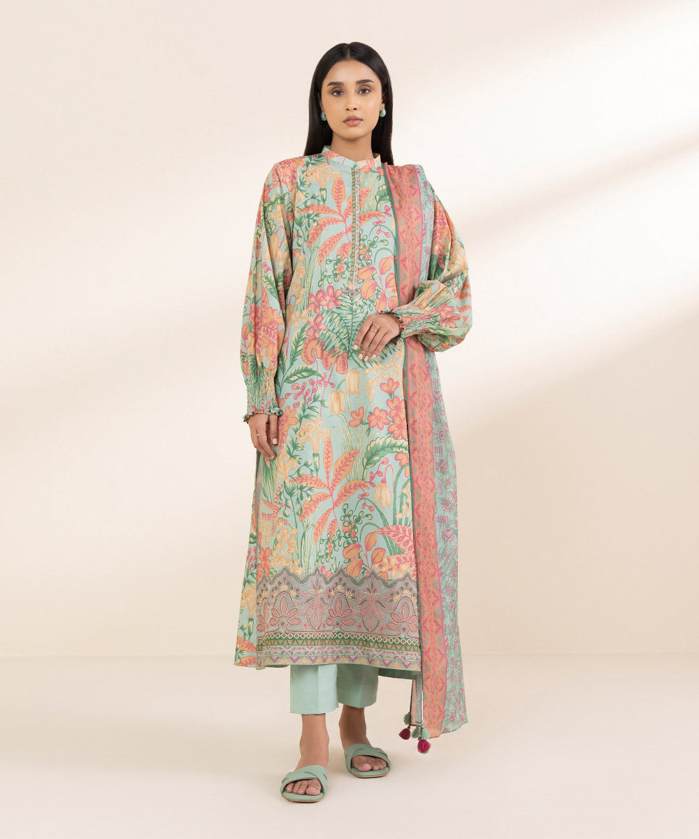 Unstitched Women's Embroidered Lawn Multi Shirt Dupatta