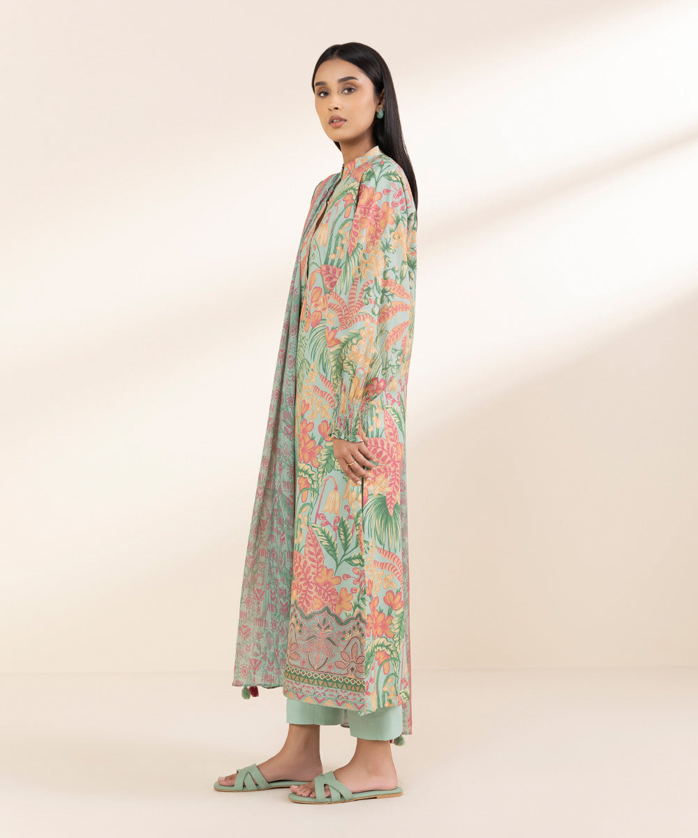 Unstitched Women's Embroidered Lawn Multi Shirt Dupatta