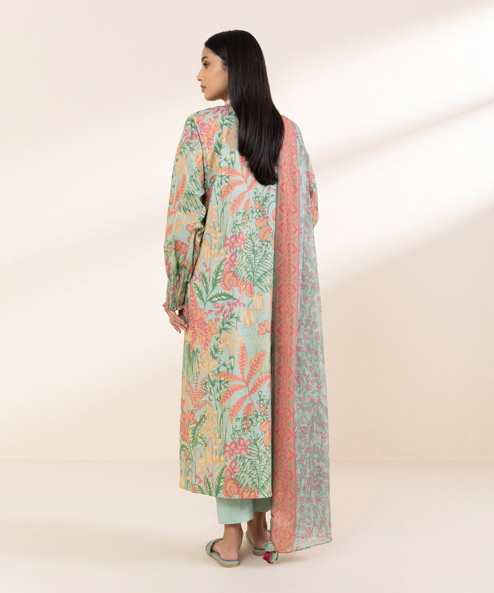 Unstitched Women's Embroidered Lawn Multi Shirt Dupatta