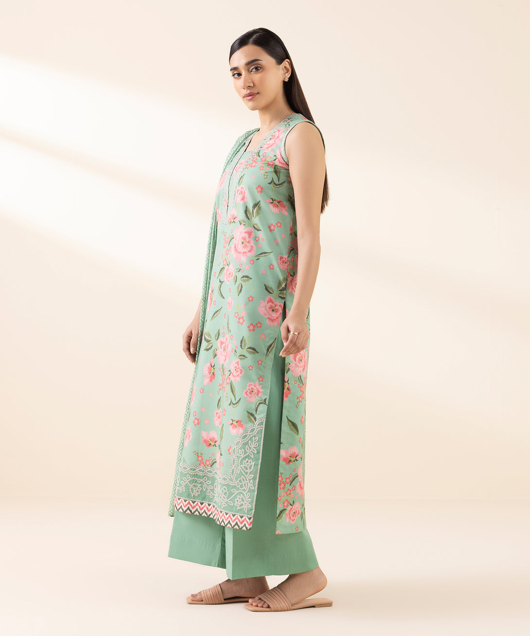 Women's Unstitched Lawn Embroidered Green 2 Piece Suit