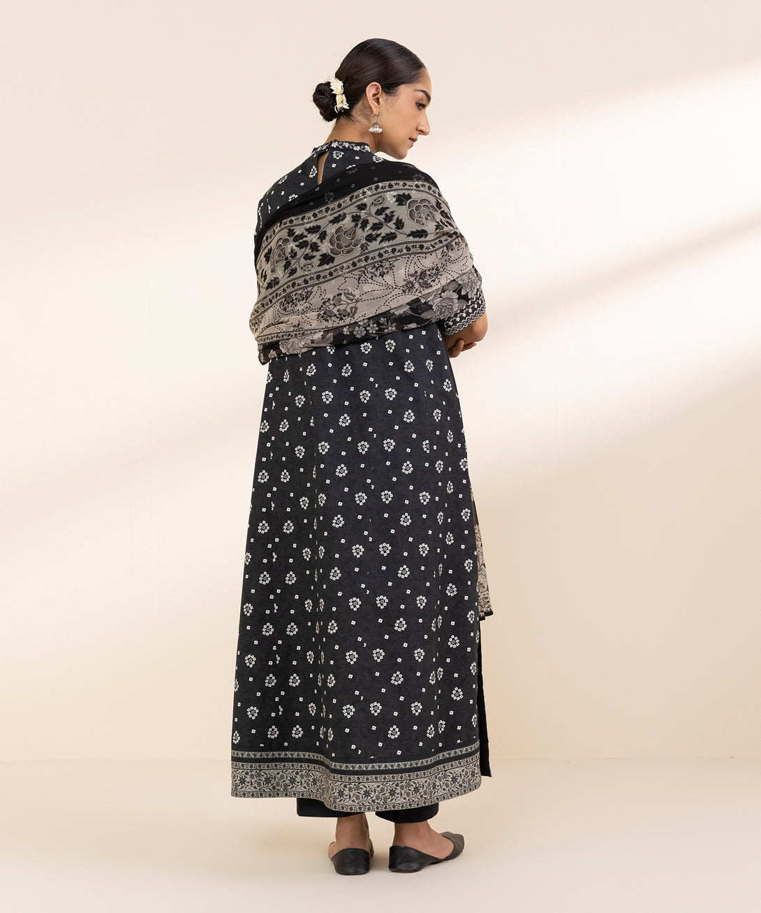 Women's Unstitched Cotton Embroidered Black 2 Piece Suit