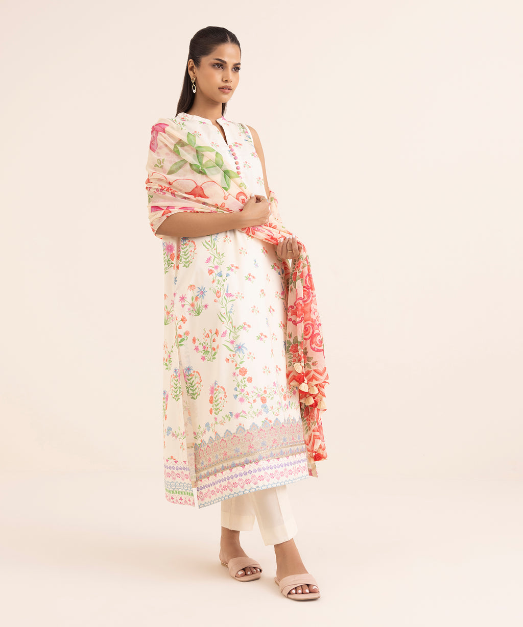 Women's Unstitched Lawn Embroidered Multi 2 Piece Suit