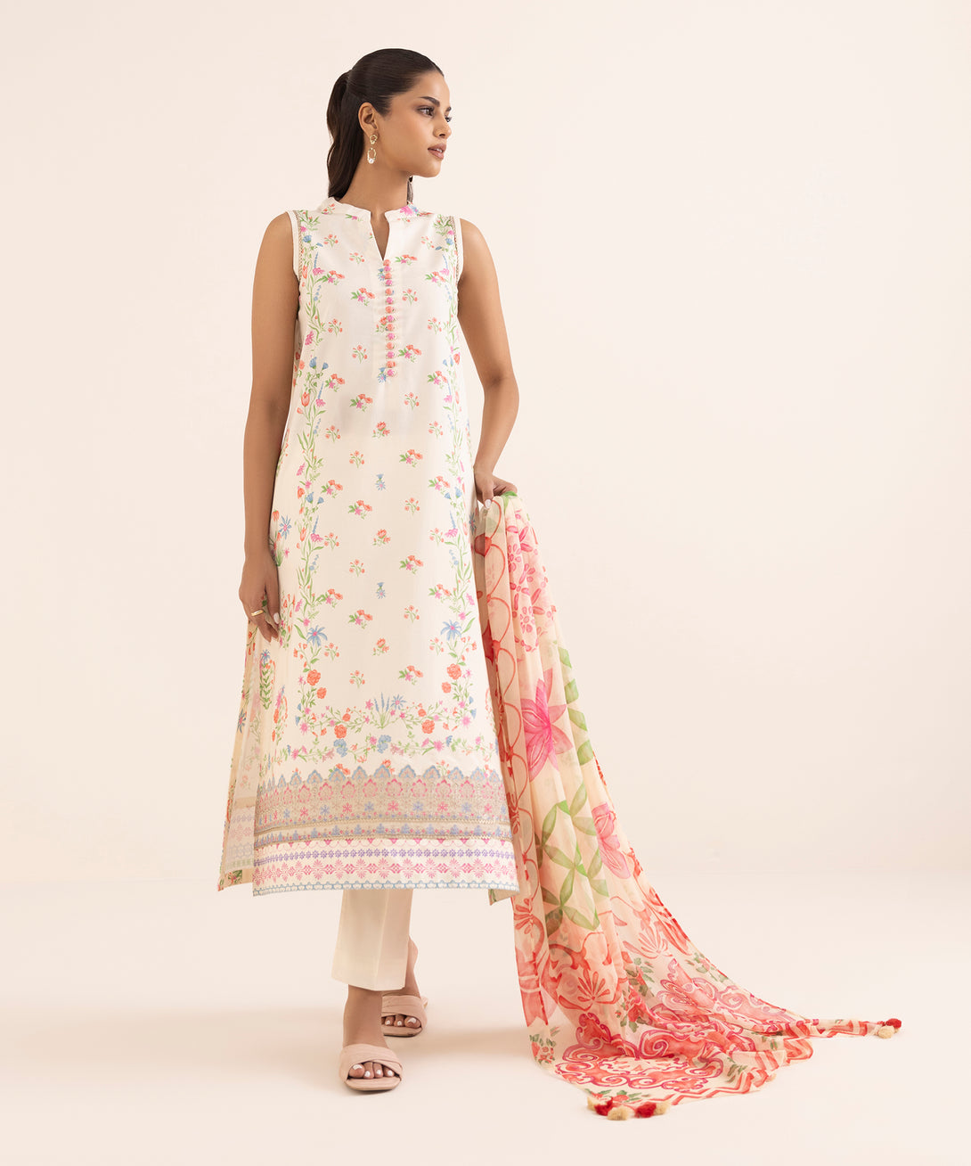 Women's Unstitched Lawn Embroidered Multi 2 Piece Suit