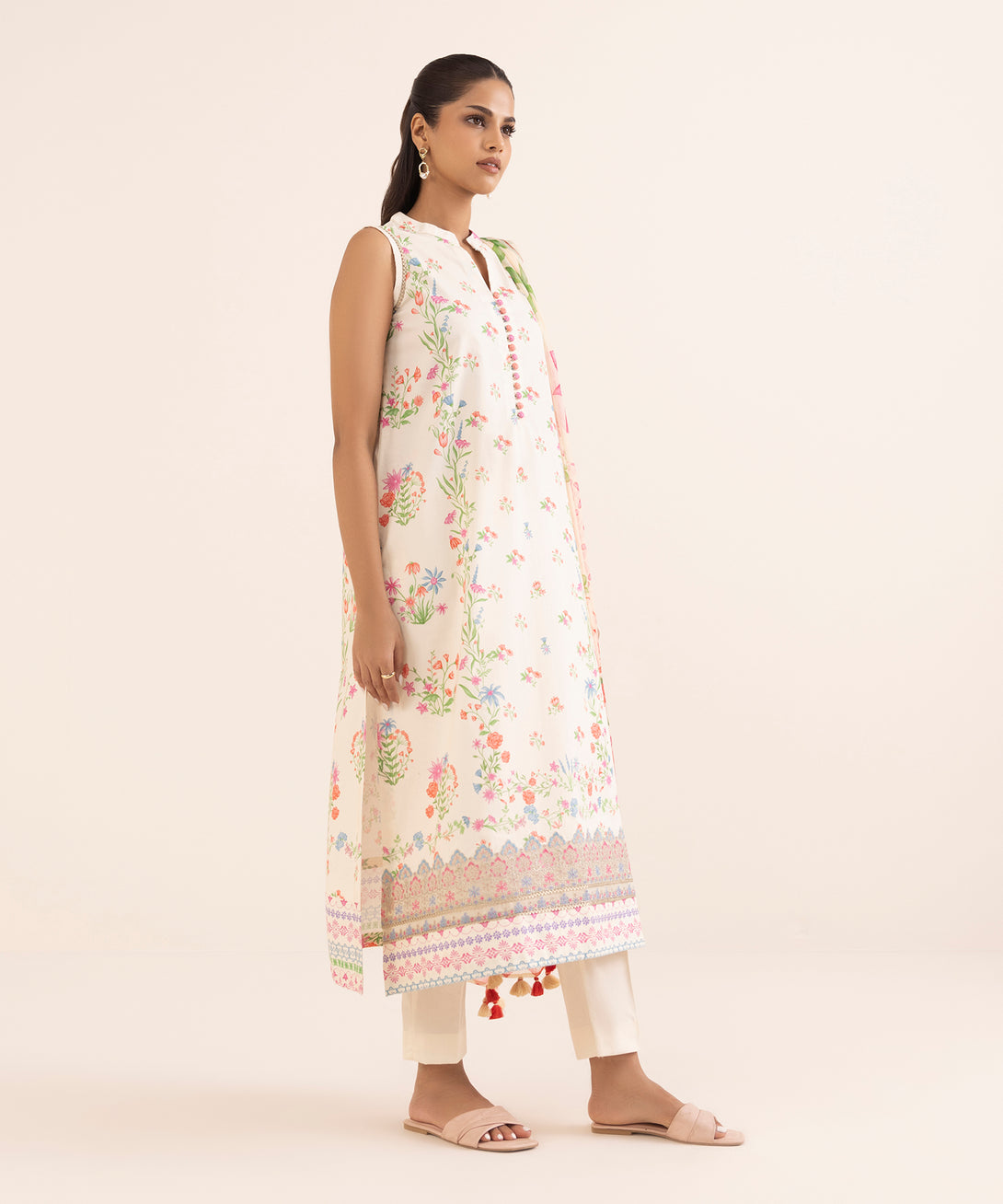 Women's Unstitched Lawn Embroidered Multi 2 Piece Suit