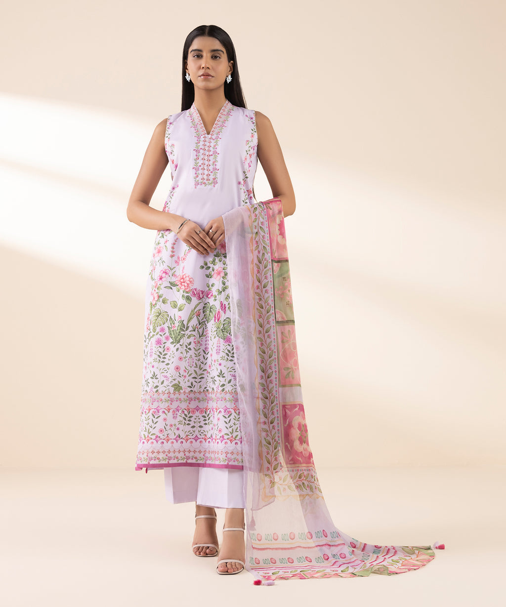 Women's Unstitched Lawn Embroidered Purple 2 Piece Suit