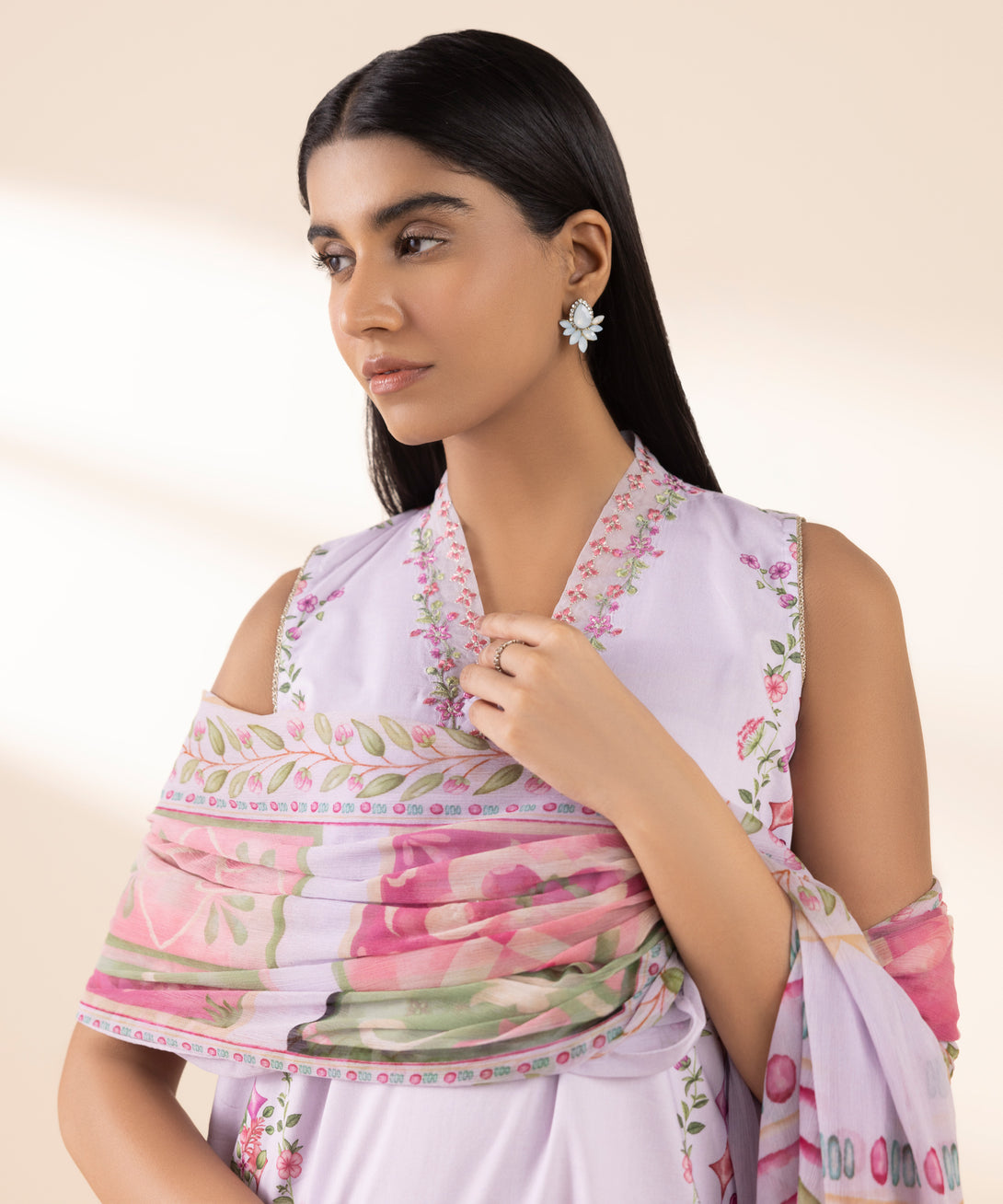 Women's Unstitched Lawn Embroidered Purple 2 Piece Suit