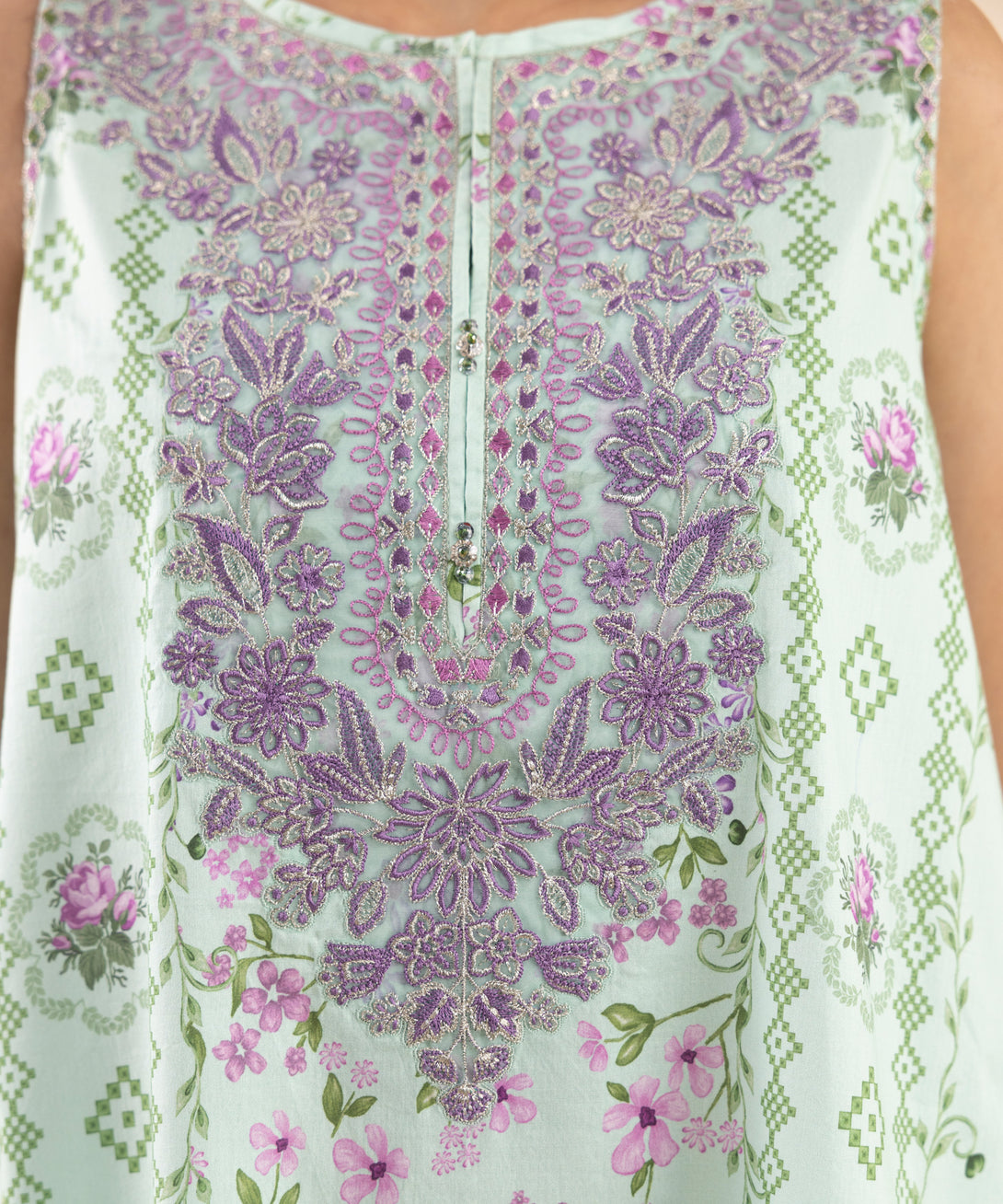 Women's Unstitched Lawn Embroidered Blue 2 Piece Suit