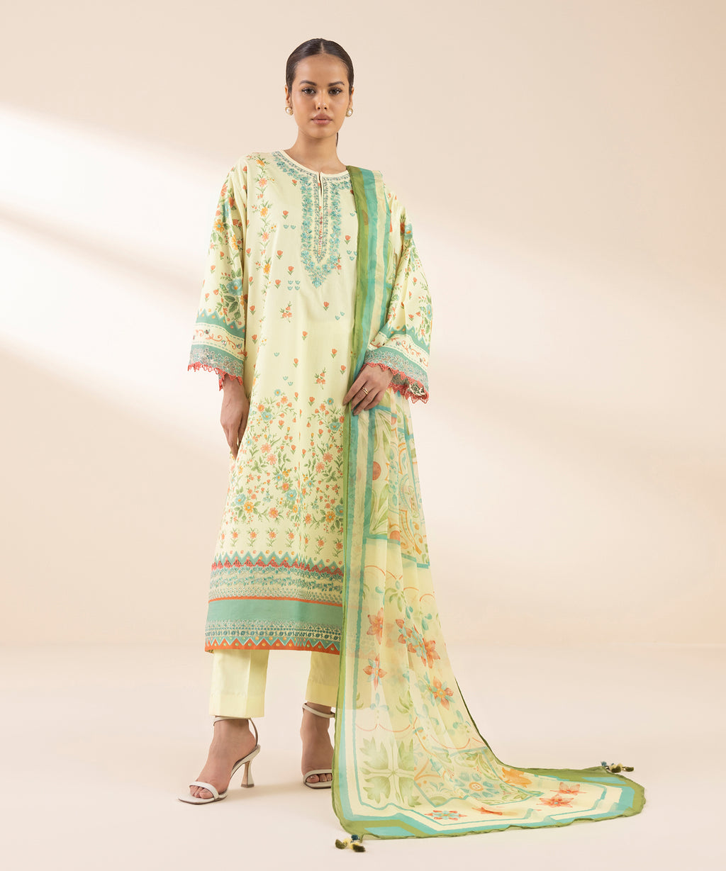 Women's Unstitched Lawn Embroidered Multi 2 Piece Suit