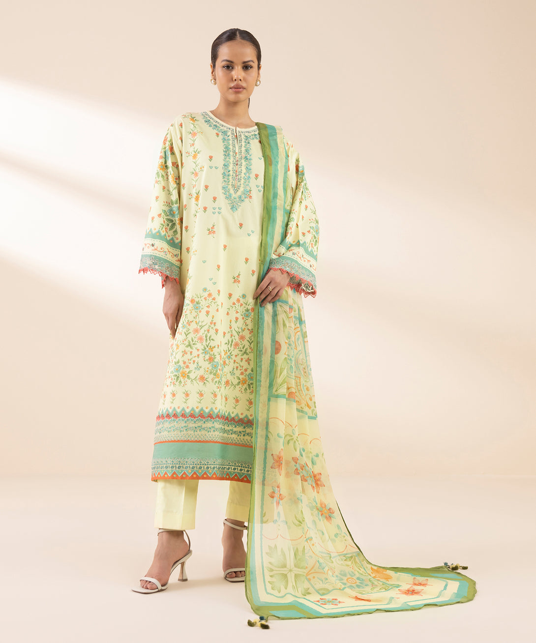 Women's Unstitched Lawn Embroidered Multi 2 Piece Suit