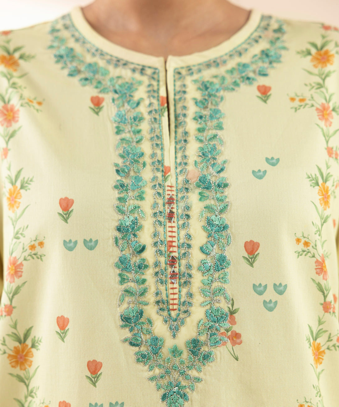Women's Unstitched Lawn Embroidered Multi 2 Piece Suit
