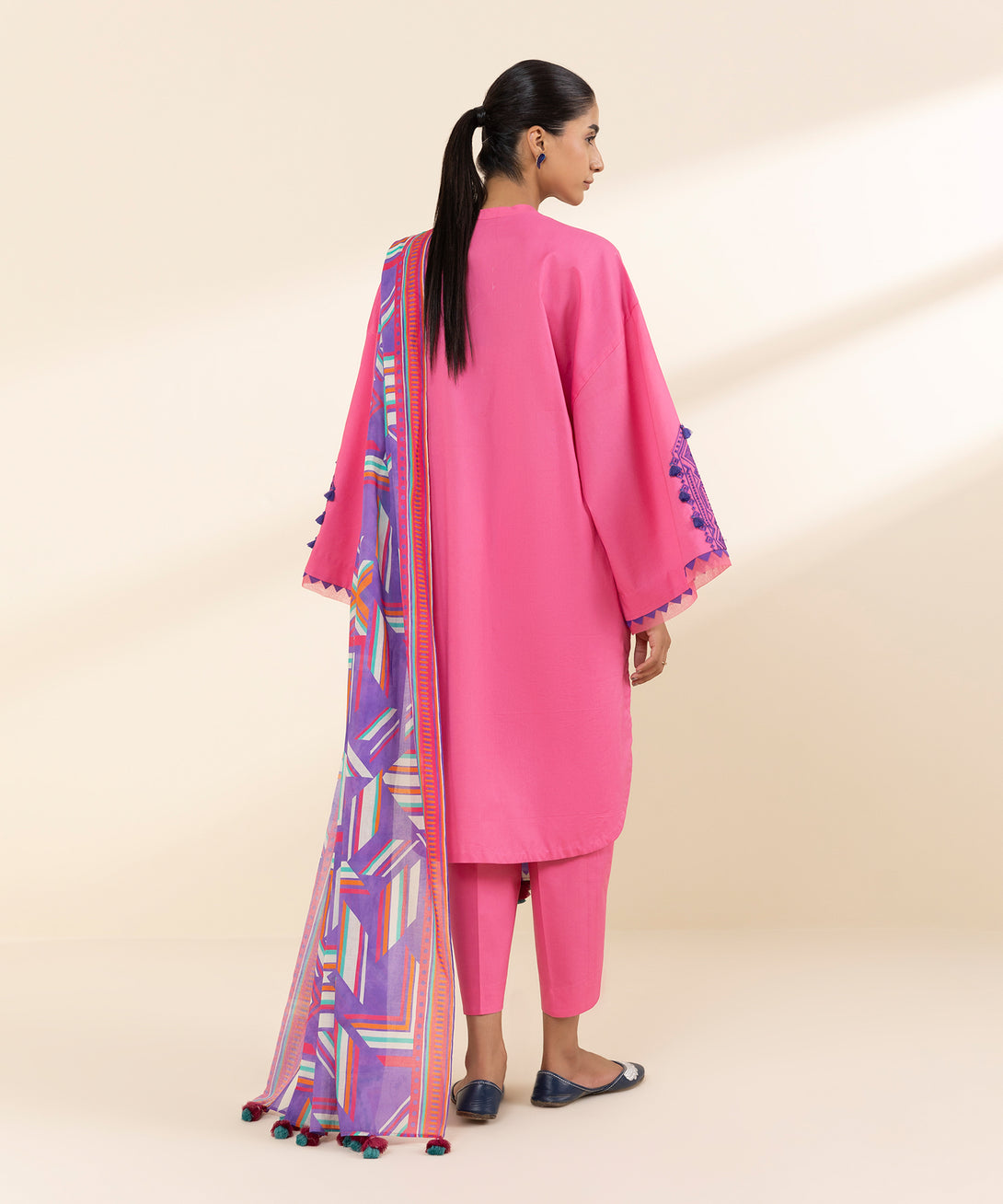 Women's Unstitched Lawn Embroidered Pink 2 Piece Suit
