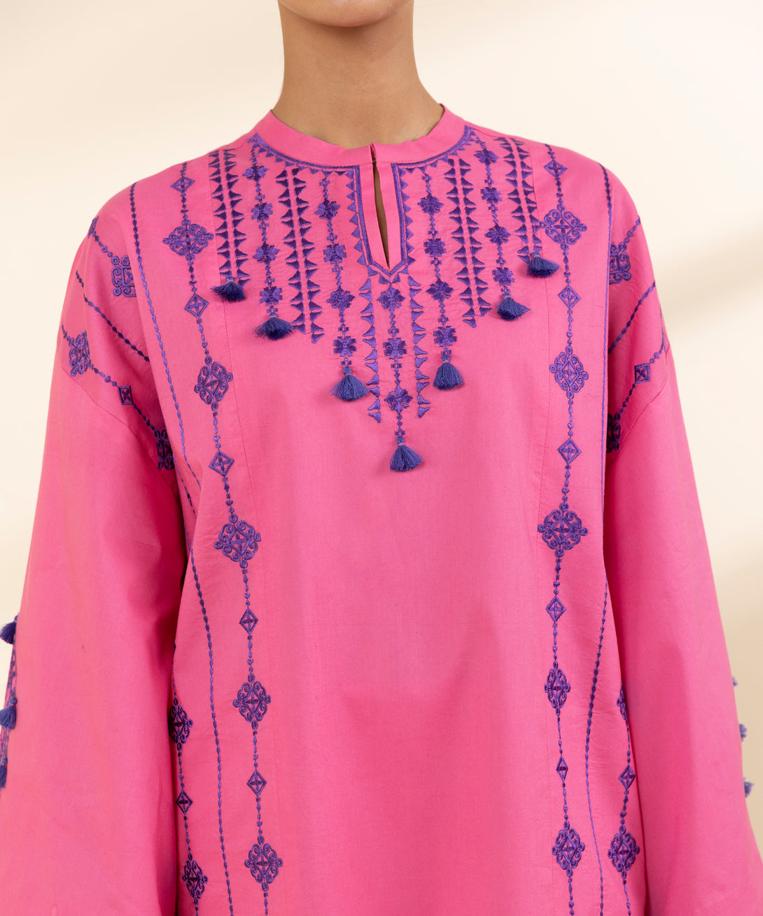 Women's Unstitched Lawn Embroidered Pink 2 Piece Suit