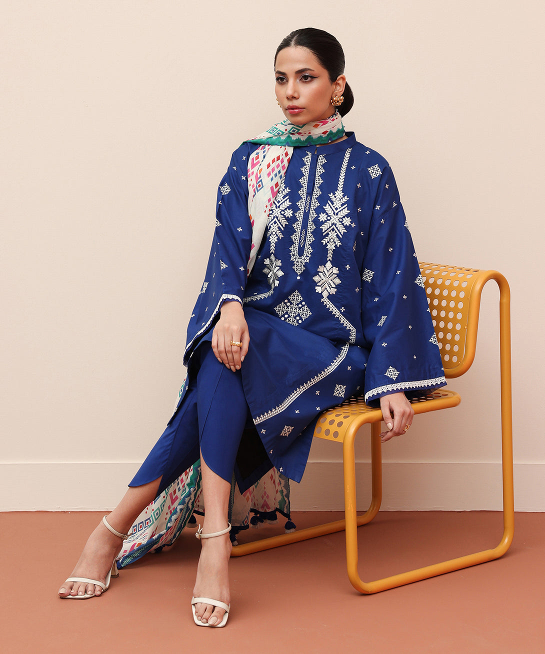 Women's Unstitched Lawn Embroidered Blue 2 Piece Suit