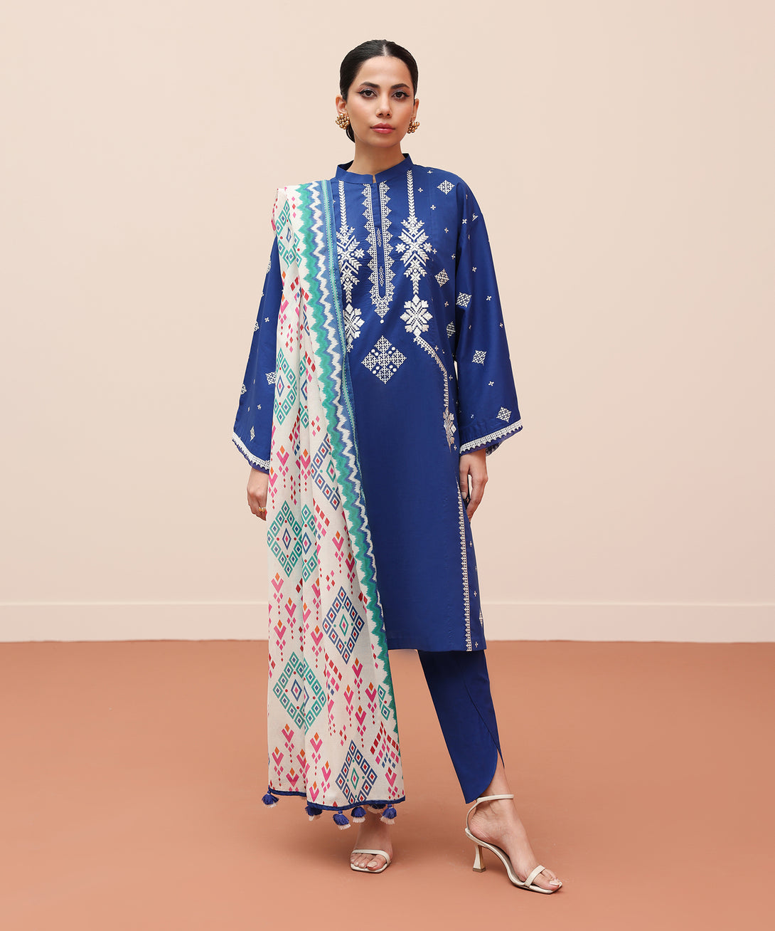 Women's Unstitched Lawn Embroidered Blue 2 Piece Suit