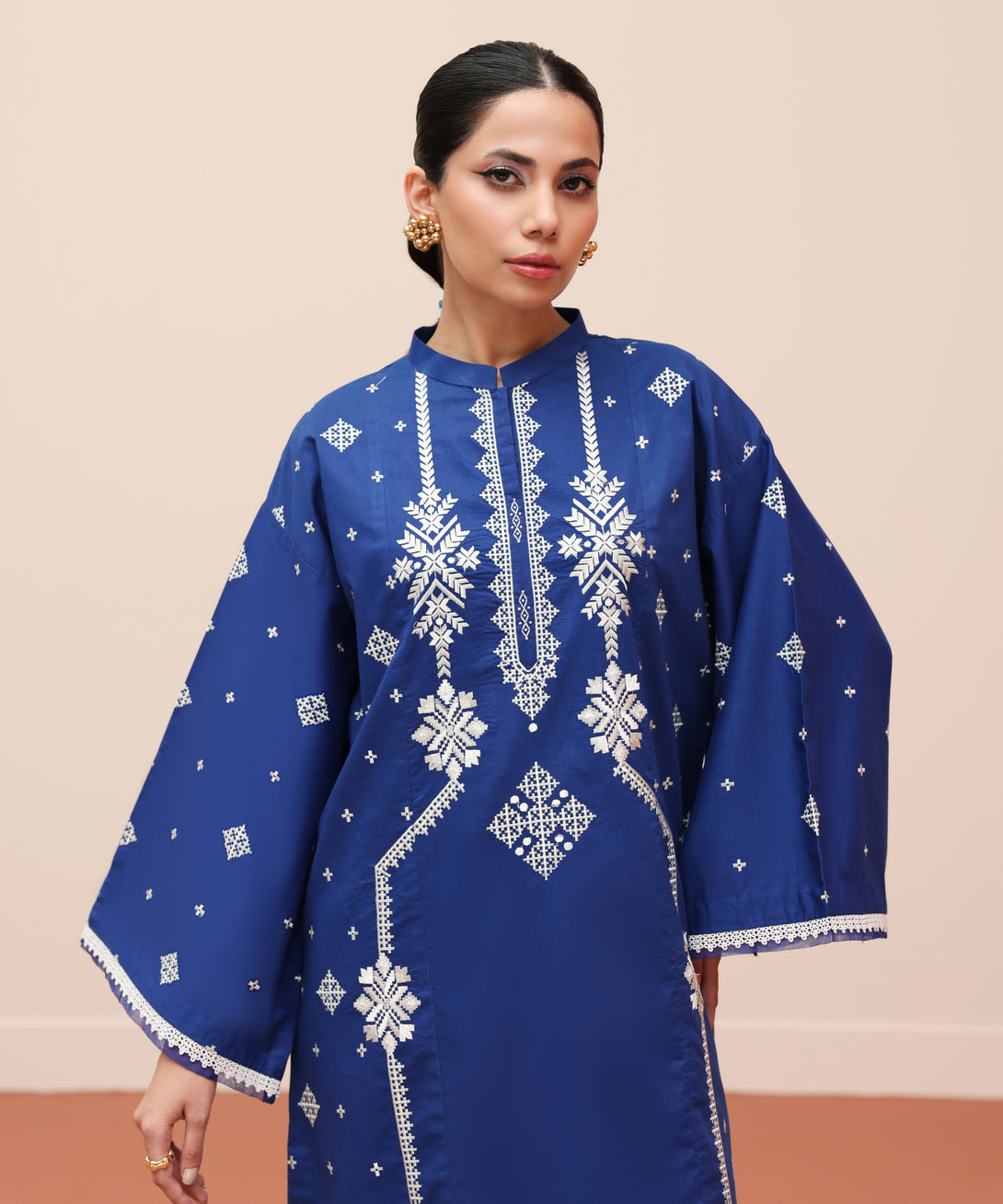 Women's Unstitched Lawn Embroidered Blue 2 Piece Suit