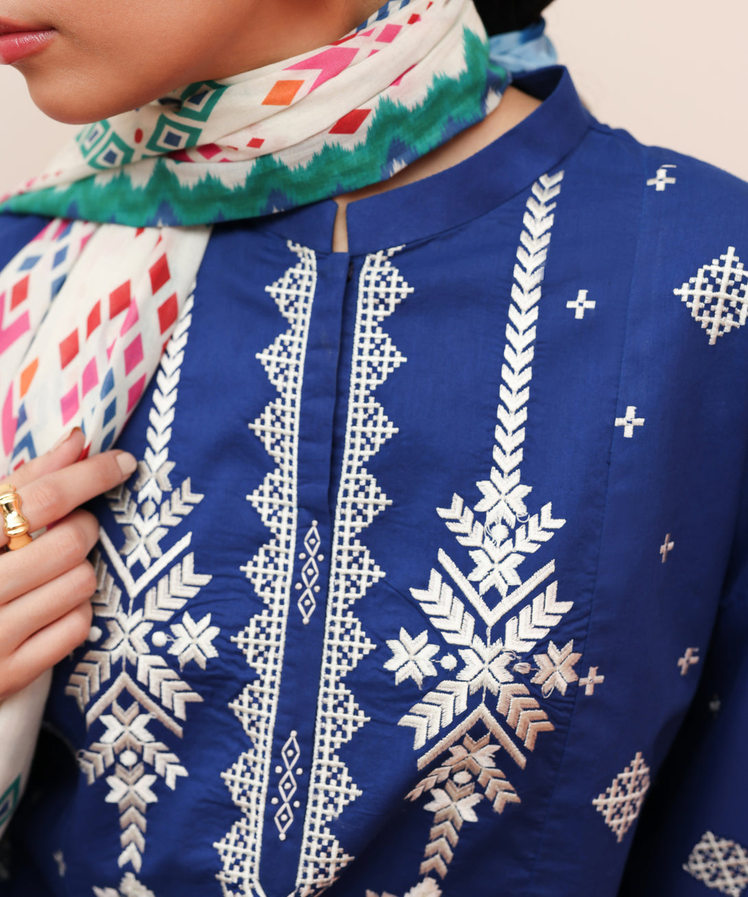 Women's Unstitched Lawn Embroidered Blue 2 Piece Suit