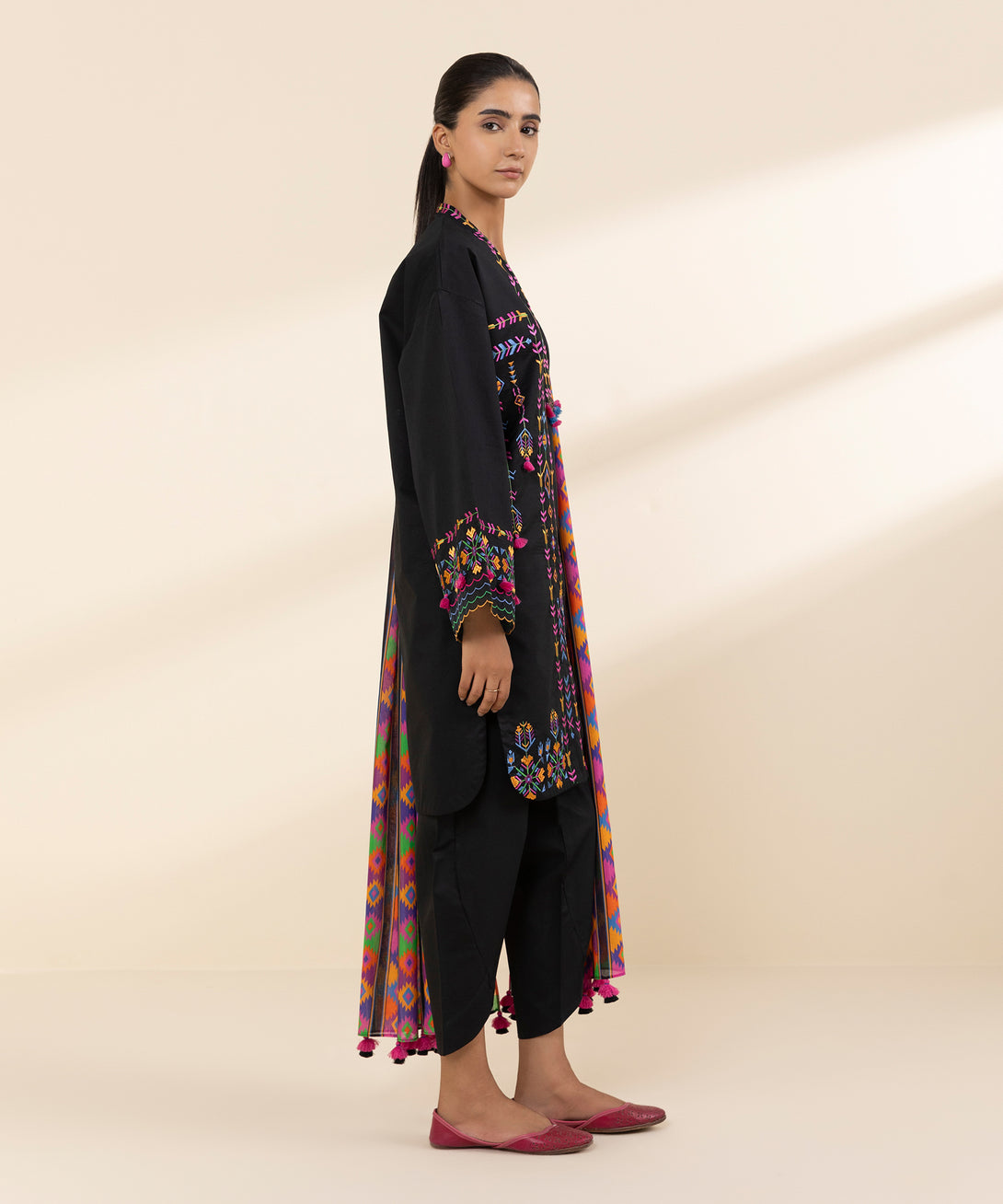 Women's Unstitched Textured Lawn Embroidered Black 2 Piece Suit