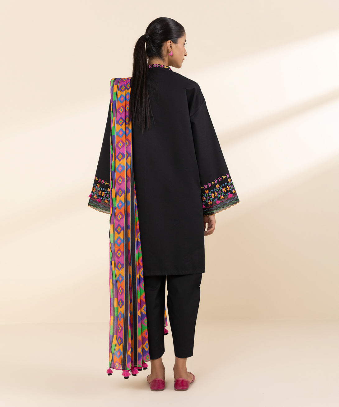 Women's Unstitched Textured Lawn Embroidered Black 2 Piece Suit
