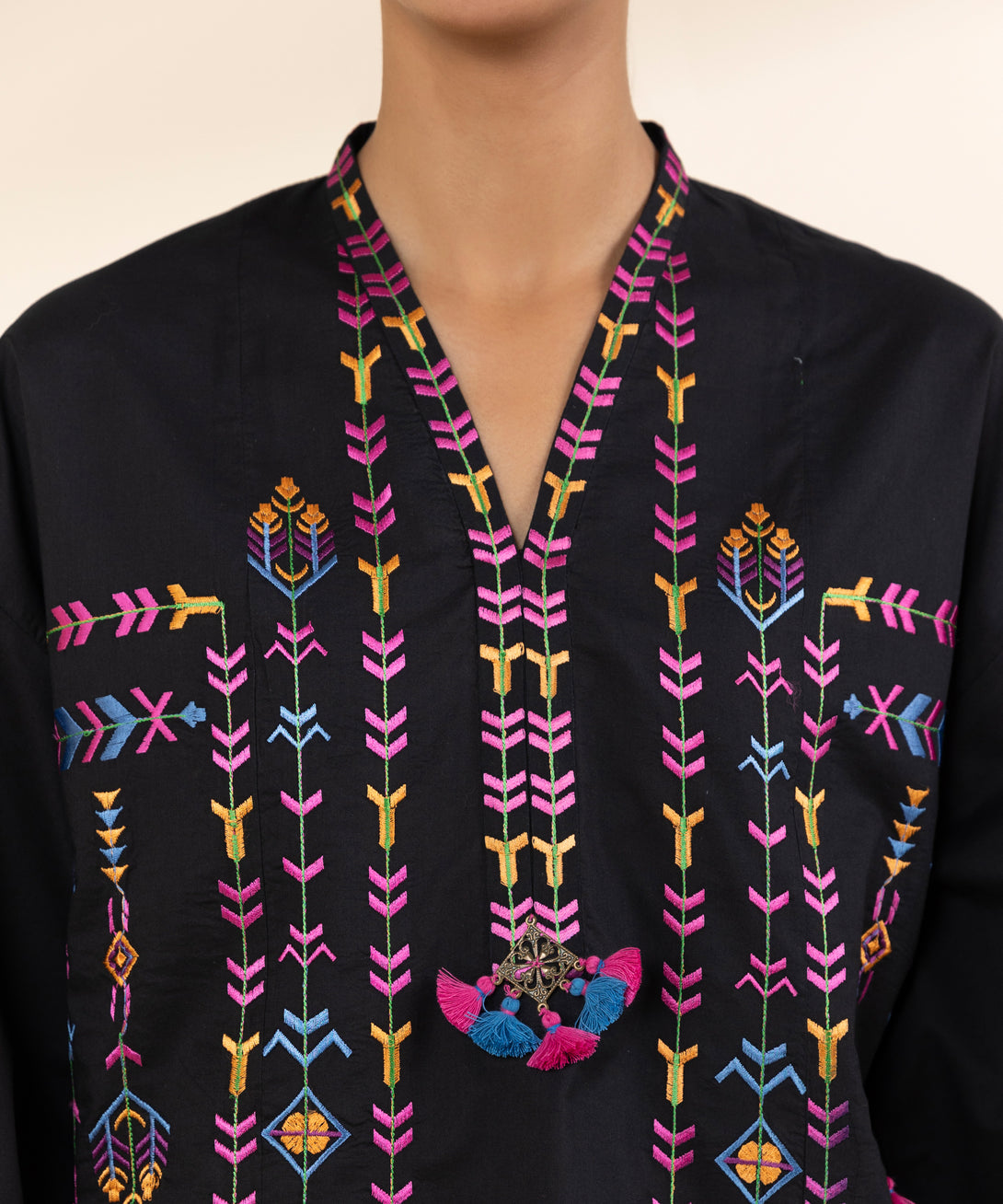 Women's Unstitched Textured Lawn Embroidered Black 2 Piece Suit
