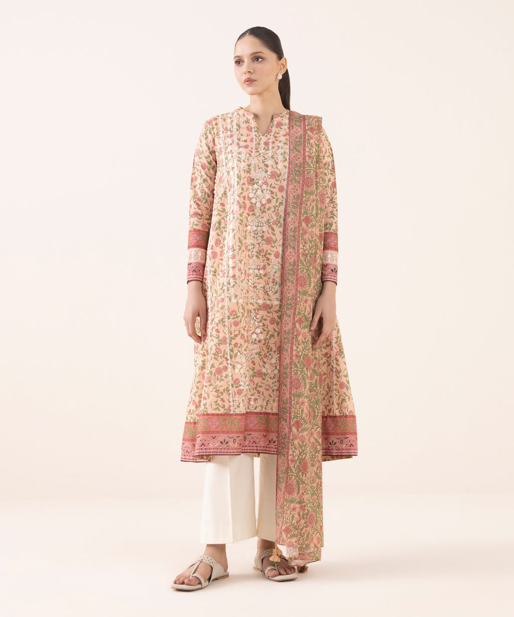 Women's Unstitched Lawn Embroidered Multi Two Piece Suit