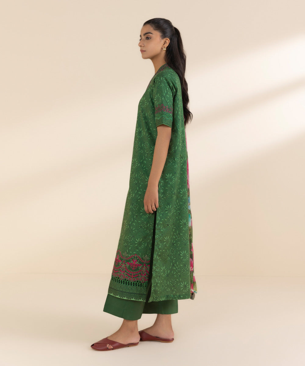 Women's Unstitched Lawn Embroidered Green 2 Piece Suit