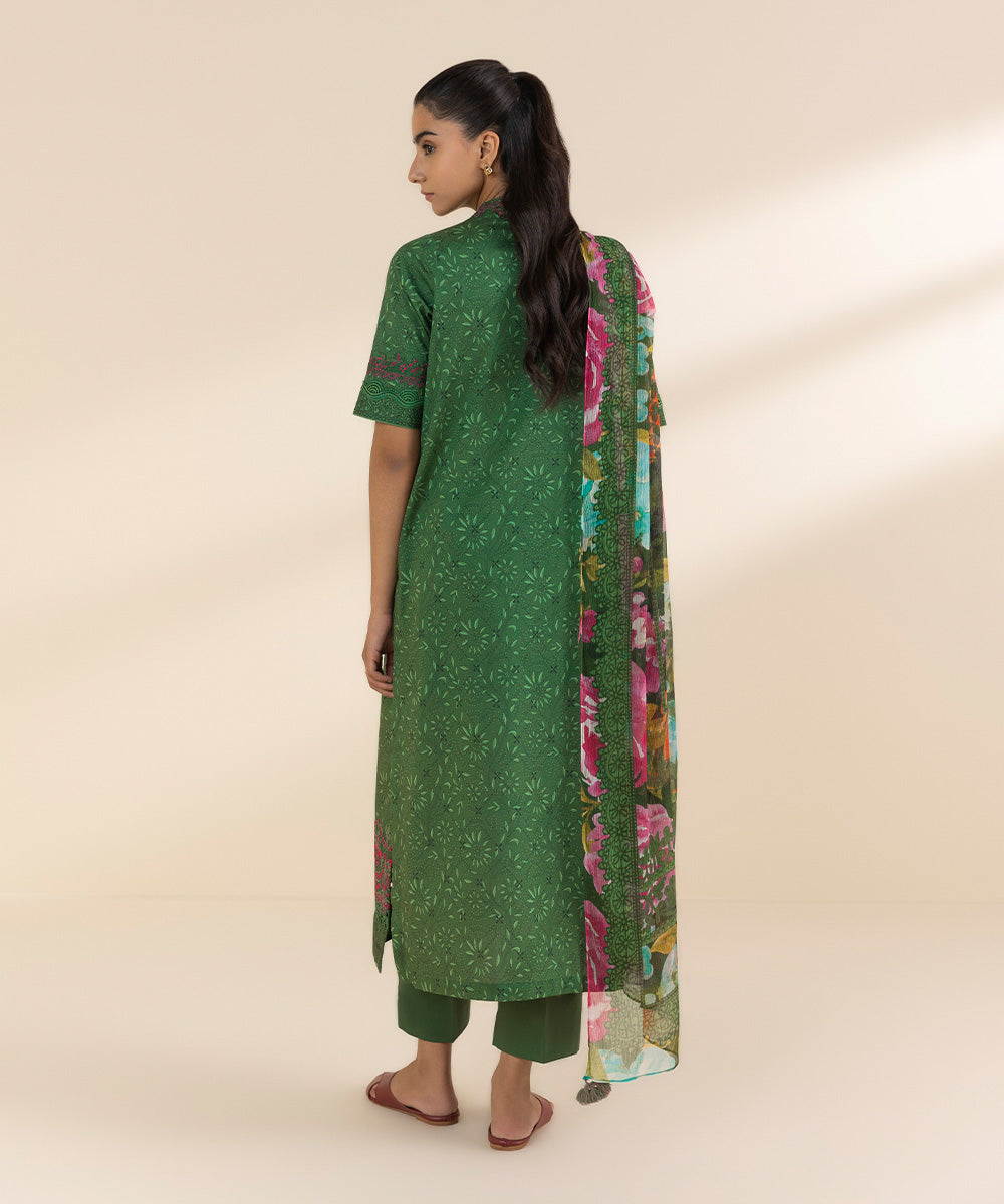 Women's Unstitched Lawn Embroidered Green 2 Piece Suit