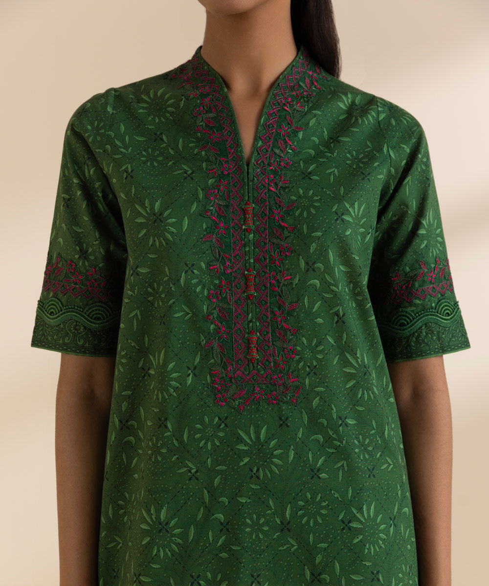 Women's Unstitched Lawn Embroidered Green 2 Piece Suit