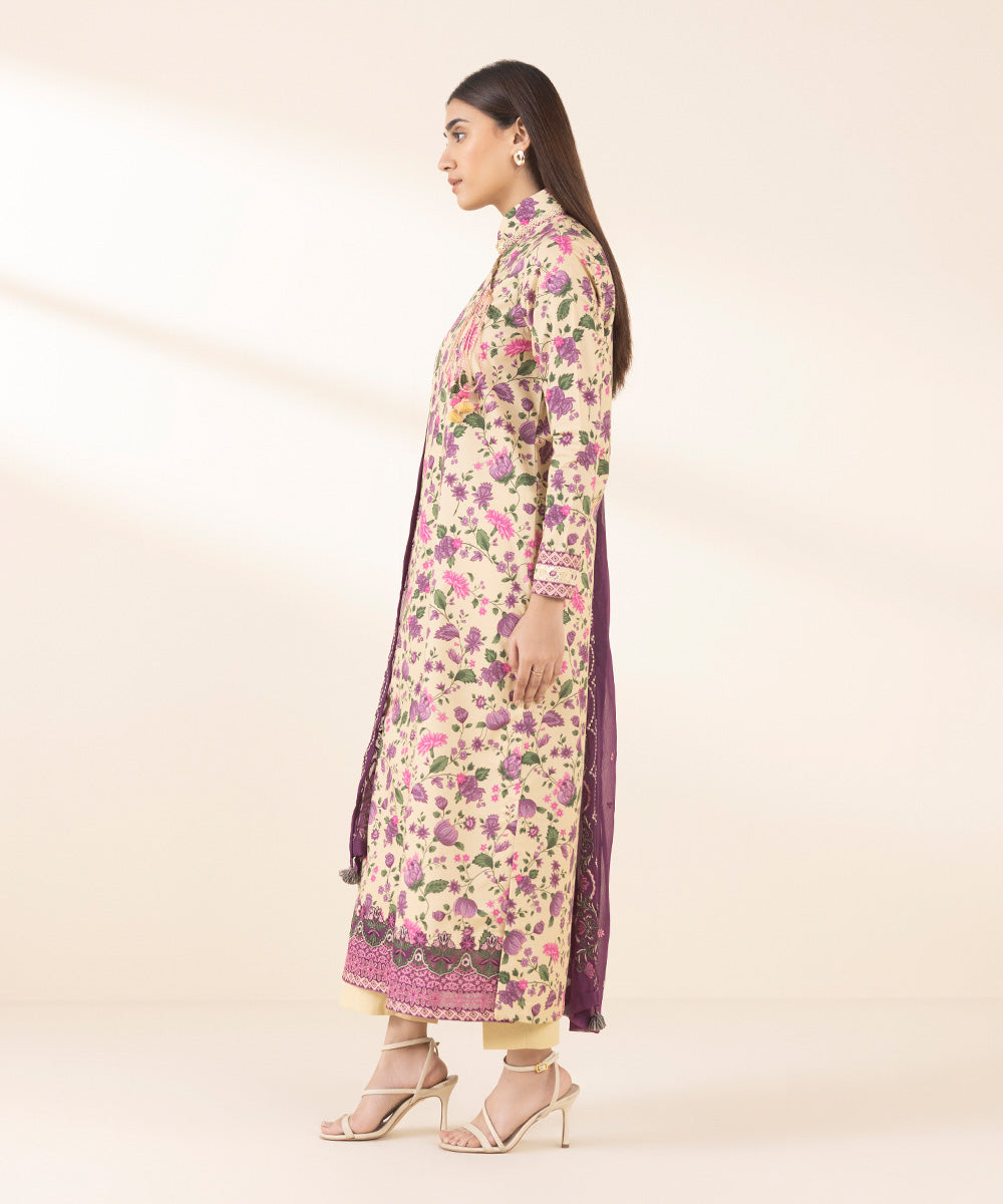 Women's Unstitched Cotton Embroidered Multi 2 Piece Suit