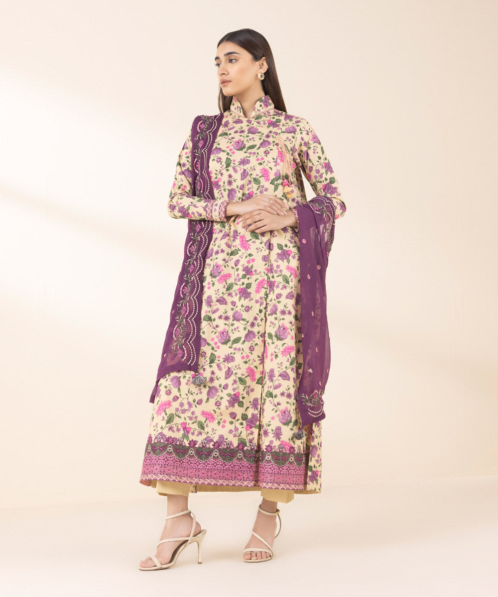 Women's Unstitched Cotton Embroidered Multi 2 Piece Suit