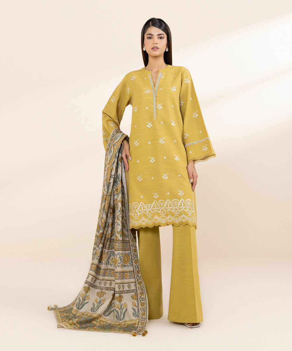 2 Piece - Embroidered Khaddar Suit