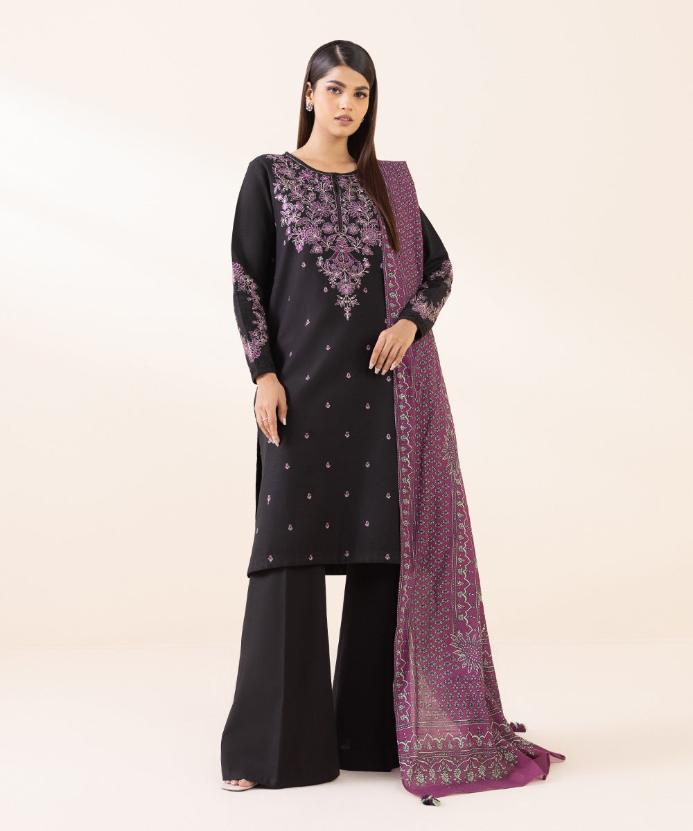 2 Piece - Embroidered Light Khaddar Suit