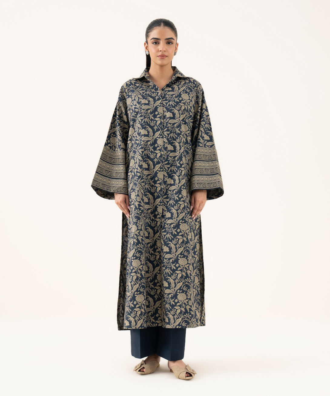 Women's Unstitched Cotton Printed Blue Two Piece Suit