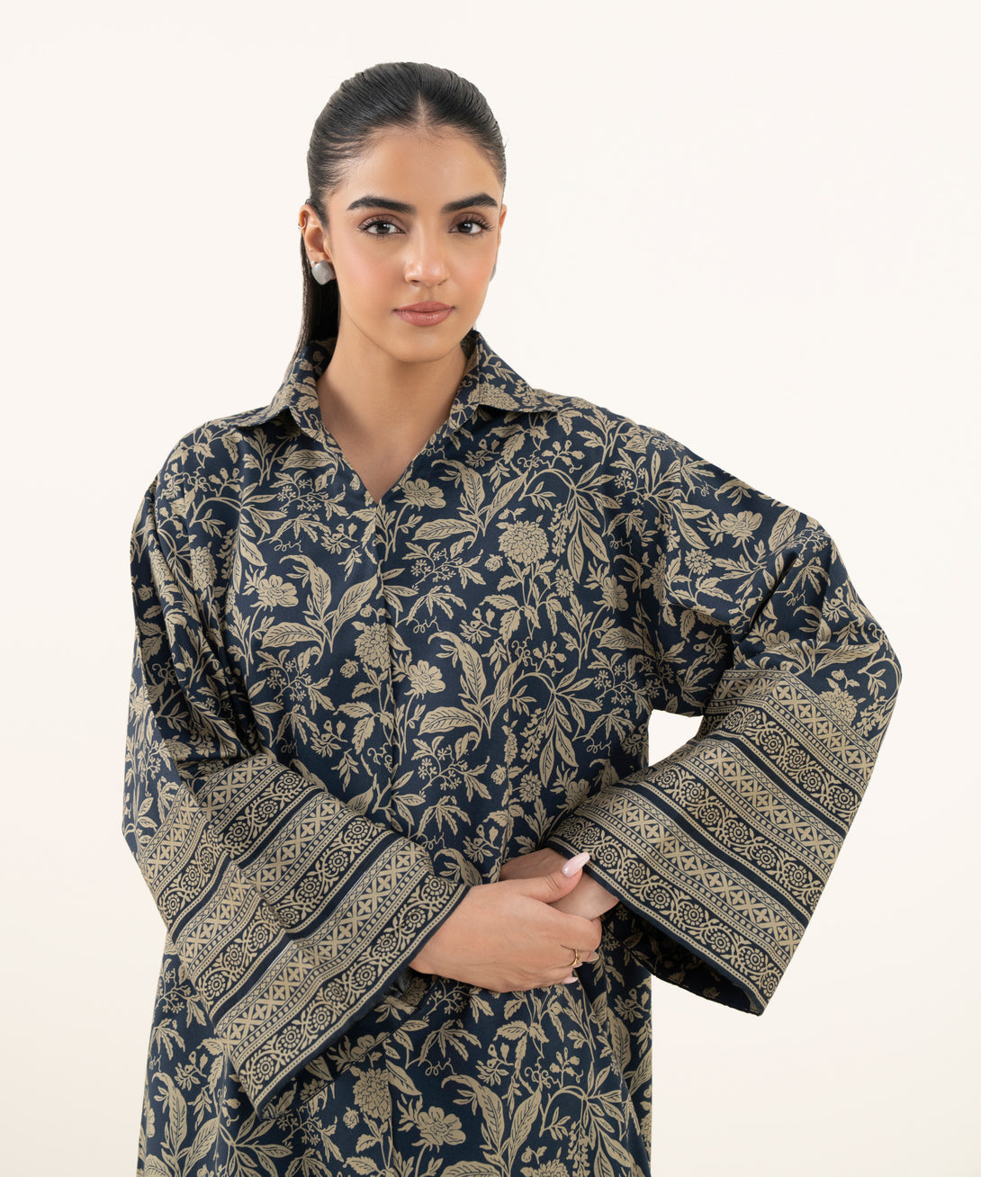 Women's Unstitched Cotton Printed Blue Two Piece Suit