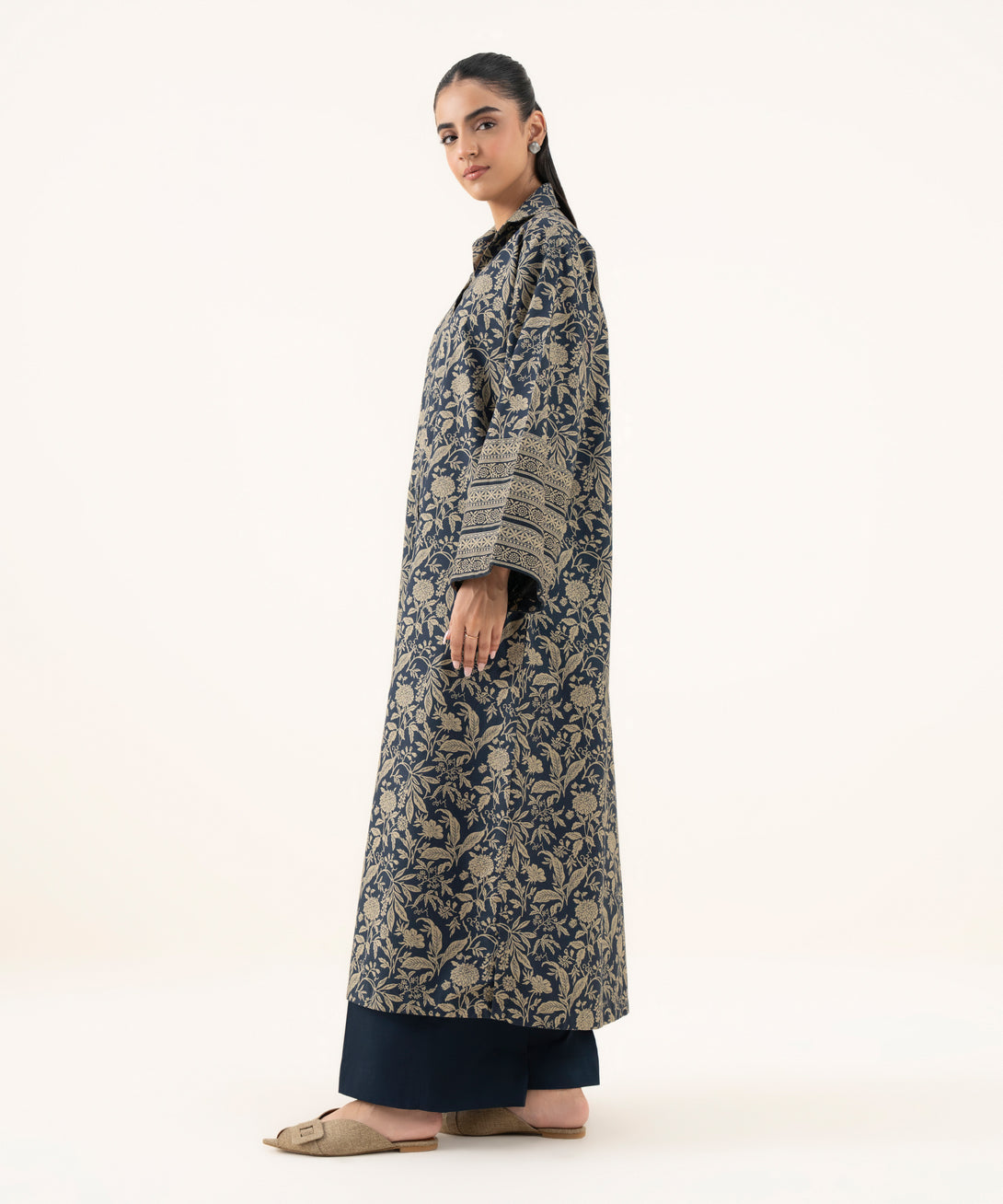 Women's Unstitched Cotton Printed Blue Two Piece Suit