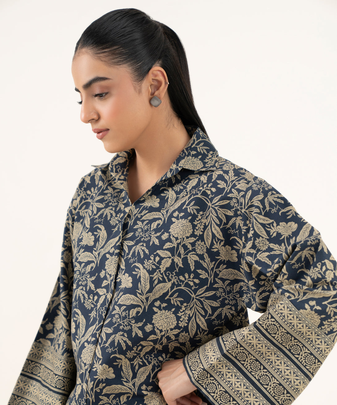 Women's Unstitched Cotton Printed Blue Two Piece Suit