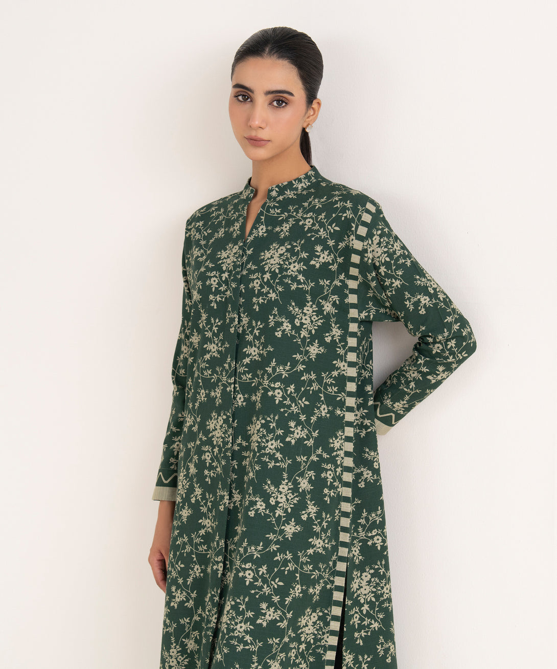 Women's Unstitched Light Khaddar Printed Green Two Piece Suit